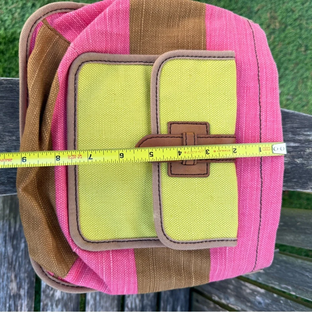 Fossil Shay Canvas Crossbody Pink Yellow Handbag Flap‎ Closure Pocket Bag NWOT W